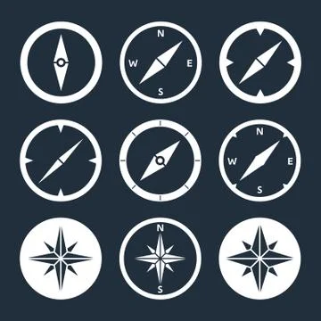 Compass and Windrose Flat Icons Set Stock Illustration