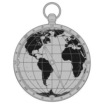 Compass and world map in grayscale Stock Illustration