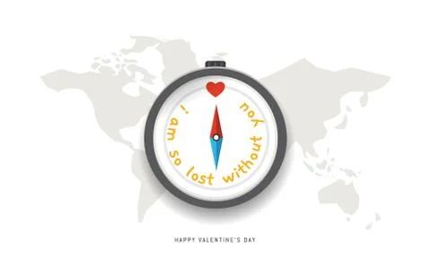 A compass and a world map. Valentine's vector illustration Stock Illustration