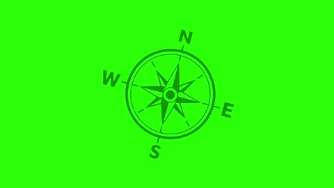 Compass animated navigation icon rotating smoothly on 4k green screen backg.. Stock Footage 345856503