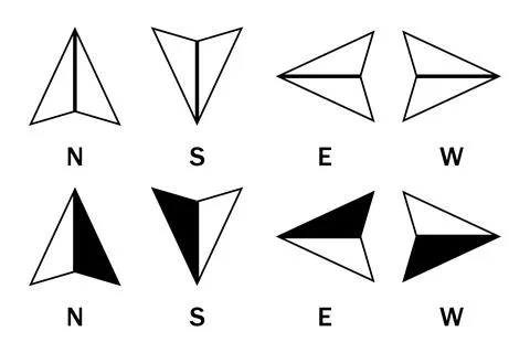 Compass arrow icon set with cardinal directions North, South, East, West. Ilustração Stock