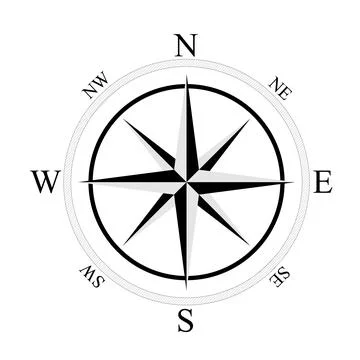 Compass background. Ancient black and white compass. Illustrazione stock