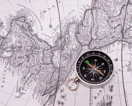 Compass on a card Stock Photos