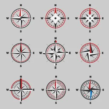 Compass. Cardinal directions in various models 스톡 일러스트