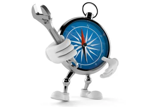 Compass character with adjustable wrench Stock Illustration