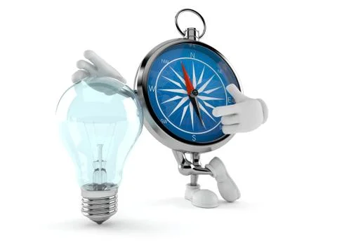 Compass character with light bulb Stock Photos