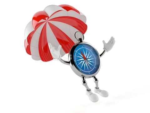 Compass character with parachute Ilustração Stock