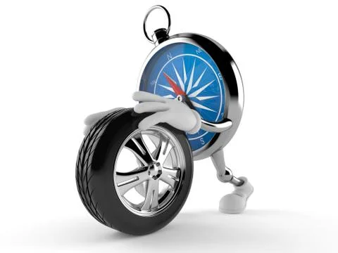 Compass character rolling spare wheel Stock Illustration