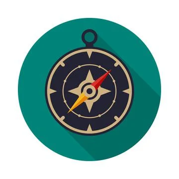 Compass circle icon with long shadow. Flat design style. Stock Illustration