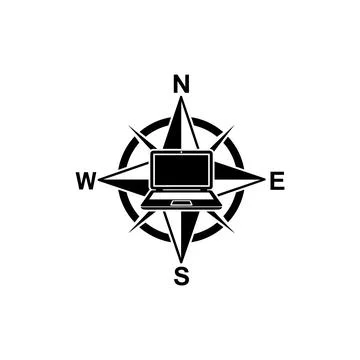 Compass Circle with Laptop Travel Work Icon Stock Illustration