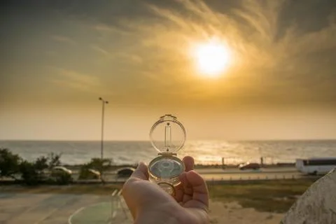 Compass close up with nice sunset Stock Photos