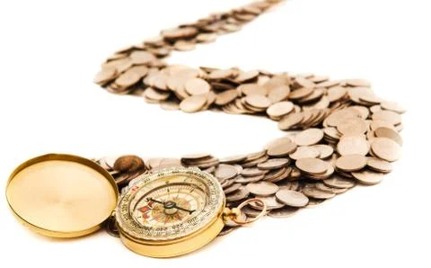 Compass on coins Fotos Stock