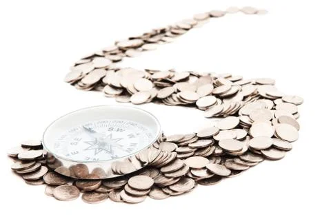 Compass on coins Fotos Stock