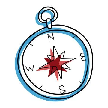 Compass Color Outline Icon. Vector Doodle Linear Illustration with Color Sh.. Stock Illustration