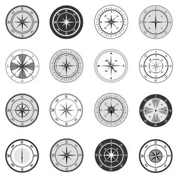 Compass, compass icon, compass icon set isolated on white background. Stock Illustration