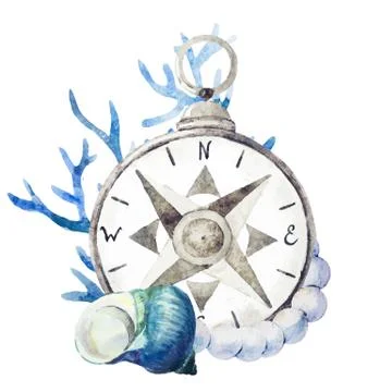 Compass with corals Stock Illustration
