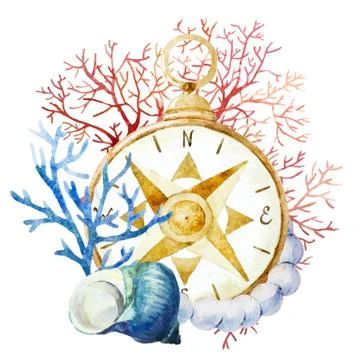 Compass with corals Stock Illustration