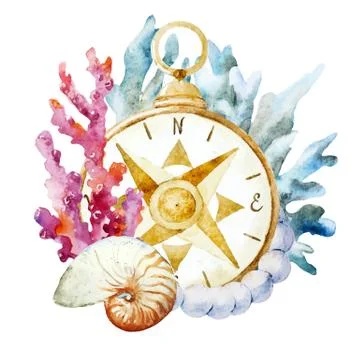 Compass with corals Stock Illustration