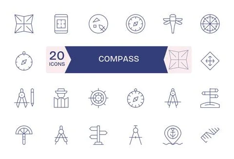 Compass Digital Vector Pack containing 24 Display Perfect Thin Line High Re.. Illustrazione stock
