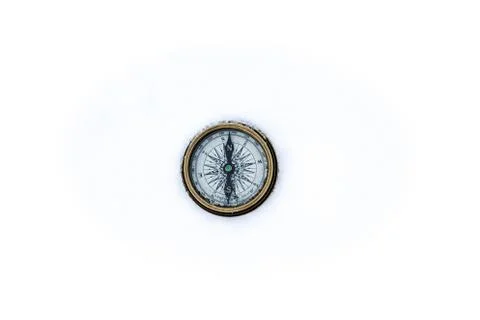 Compass for directions with a golden outer ring on a white background Stock Photos