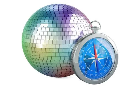 Compass with disco ball. 3D rendering Compass with disco ball. 3D renderin... Stock Photos