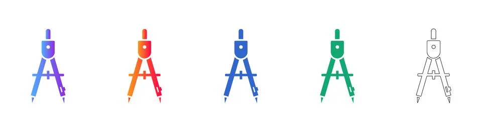 Compass Drafting Tool Icons Set Stock Illustration