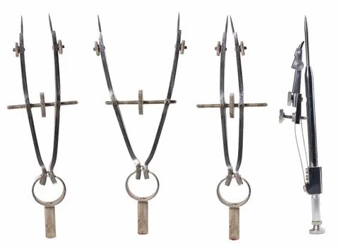 Compass for drawing technical drawings. Accessories for drawing geometric sha Stock Photos