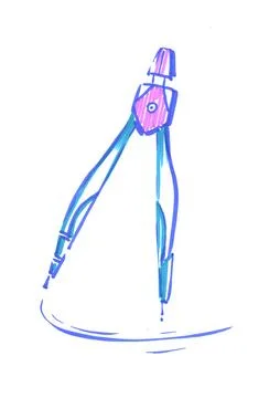 A compass drawn by hand with a felt-tip pen on a white background Stock Illustration
