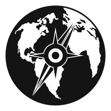 Compass on earth icon, simple style. Stock Illustration