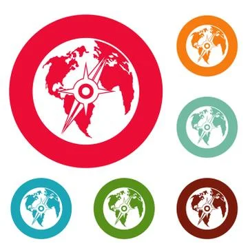Compass on earth icons circle set vector イラスト素材