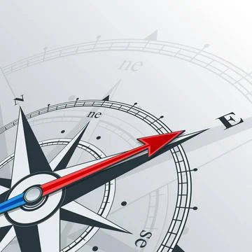 Compass east Compass with wind rose, the arrow points to the east. Illustr... Stock Photos