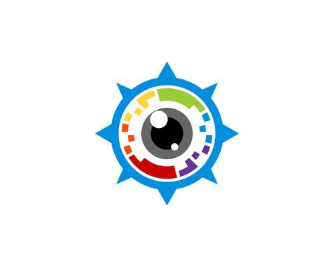 Compass with eye lens and pixel inside Stock Illustration