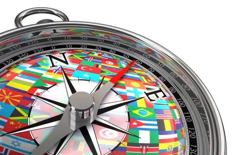 Compass with flags travel metaphor Stock Illustration