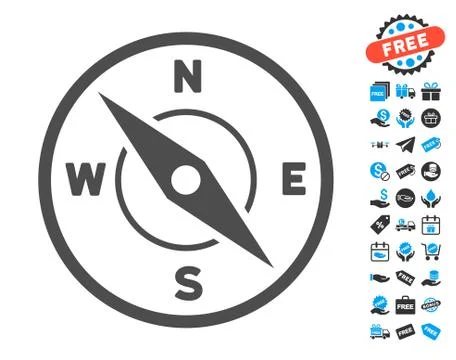 Compass Flat Icon with free bonus elements Stock Illustration