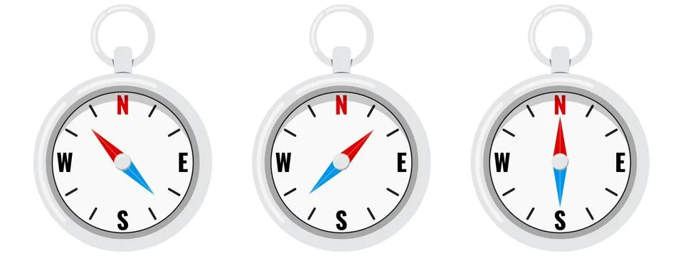 Compass flat vector set isolated on white background. Stock Illustration