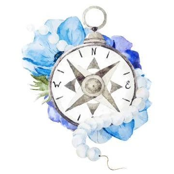 Compass with flowers Stock Illustration