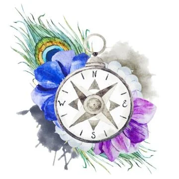 Compass with flowers Stock-Illustration