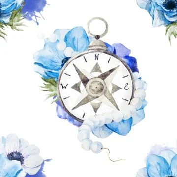 Compass with flowers Illustrazione stock