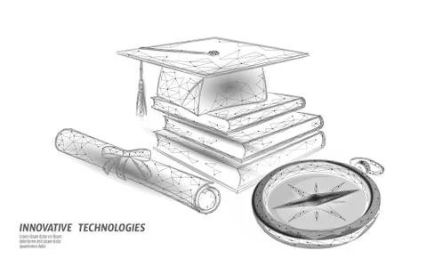 Compass graduation cap education. E-learning distance concept. Graduate Stock Illustration
