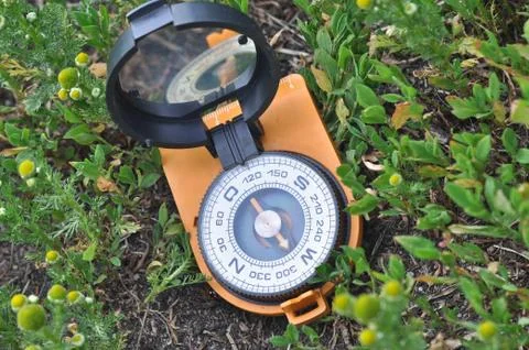 Compass in the grass. Stock Photos