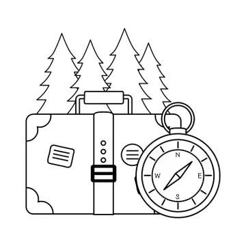 Compass guide with pines forest Stock Illustration