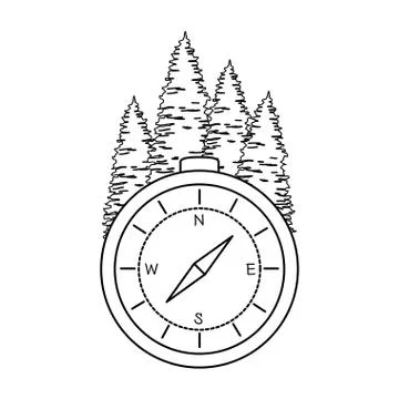 Compass guide with pines forest Stock Illustration
