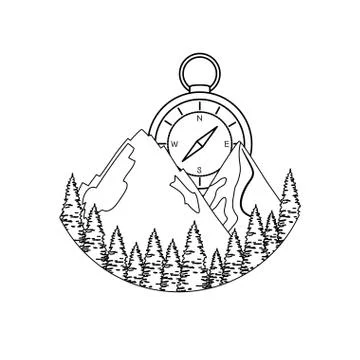 Compass guide with pines forest Stock Illustration