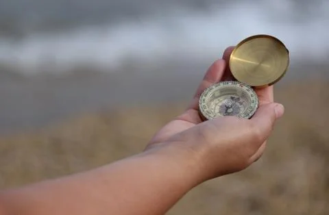 Compass in hand Stockfoto's