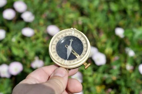 The compass in his hand. Stock Photos