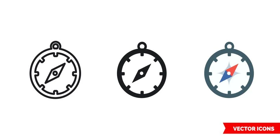 Compass icon of 3 types. Isolated vector sign symbol. Illustrazione stock