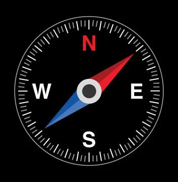 Compass icon on black background Ilustración de archivo