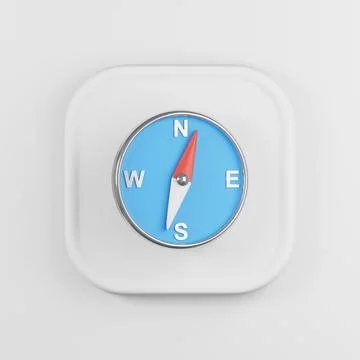 Compass icon with blue dial. 3d rendering white square button key, interface  Stock Illustration