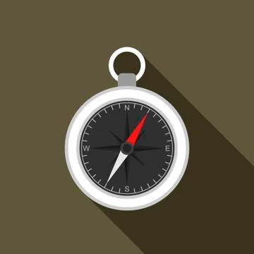 Compass icon on brown background with long shadow. Vector illustration Stock Illustration