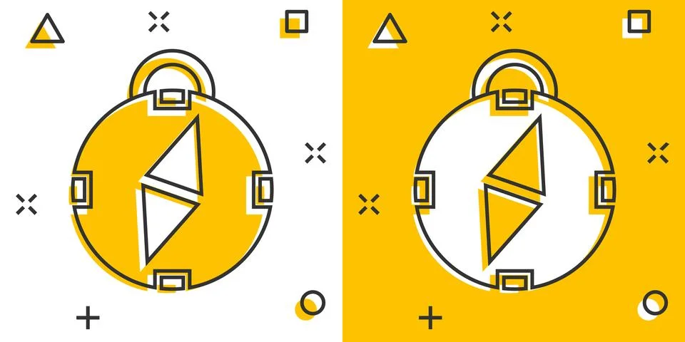 Compass icon in comic style. Navigation equipment cartoon vector illustrati.. Illustrazione stock